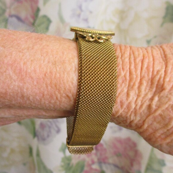 VICTORIAN Gold Filled Mesh Slide Bracelet ~ ANTIQUE Gold Fancy Slide Bracelet - Picture 3 of 13
